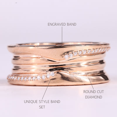 Unique Round Cut Diamond Wide Moissanite Wedding Ring