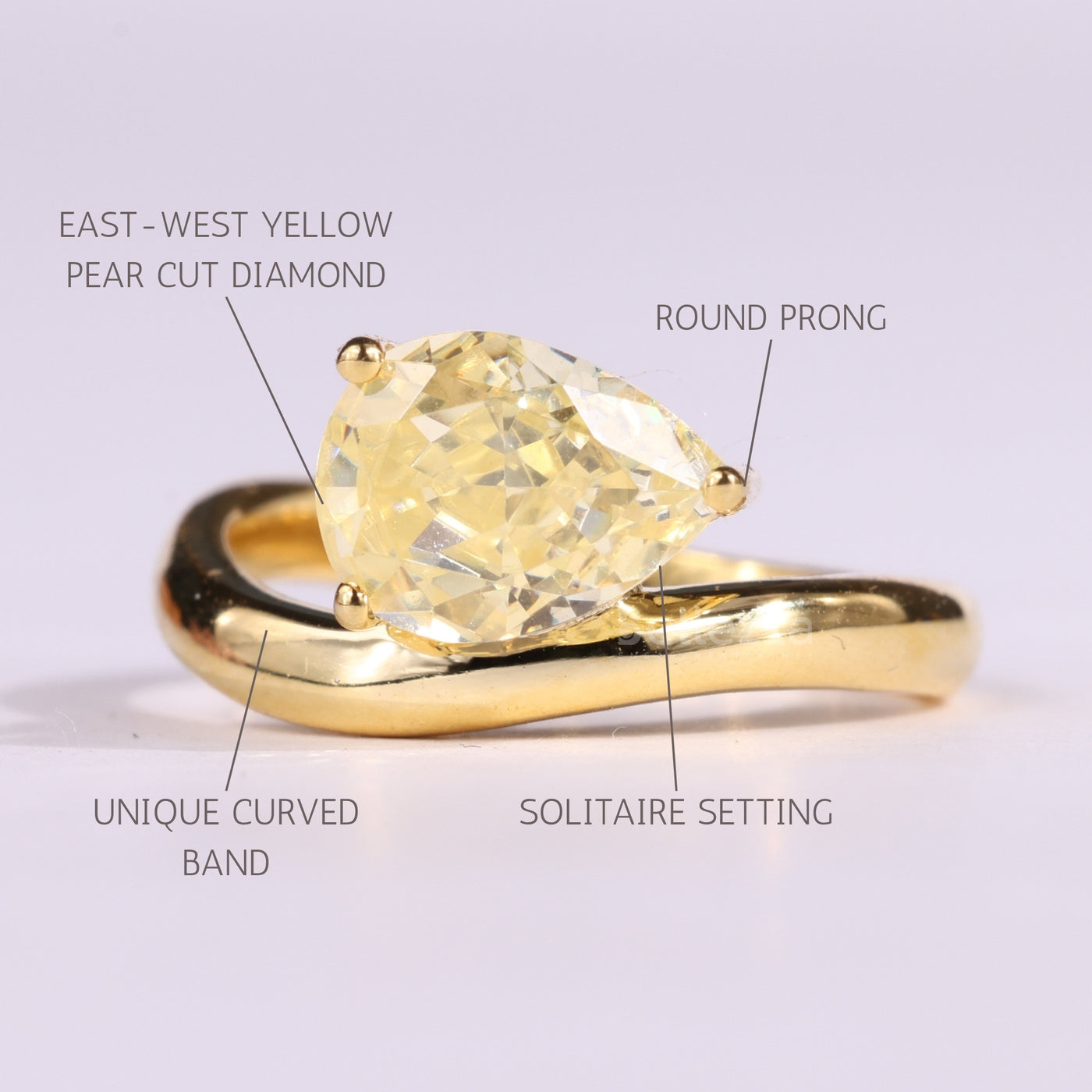 1.50CT East-West Pear Cut Yellow Solitaire Curved Engagement Ring