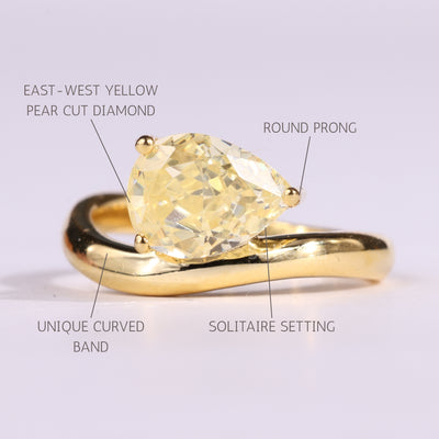 1.50CT East-West Pear Cut Yellow Solitaire Curved Engagement Ring