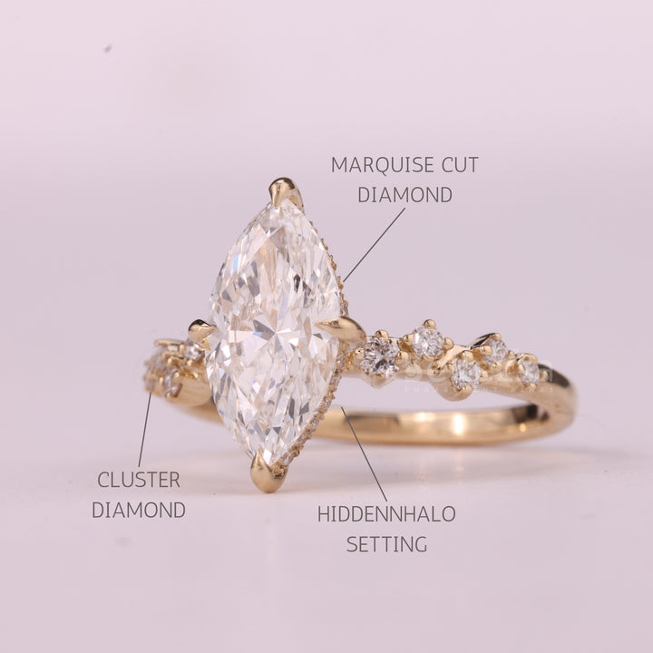2.0CT Marquise Cut Cluster Diamond Moissanite Engagement Ring