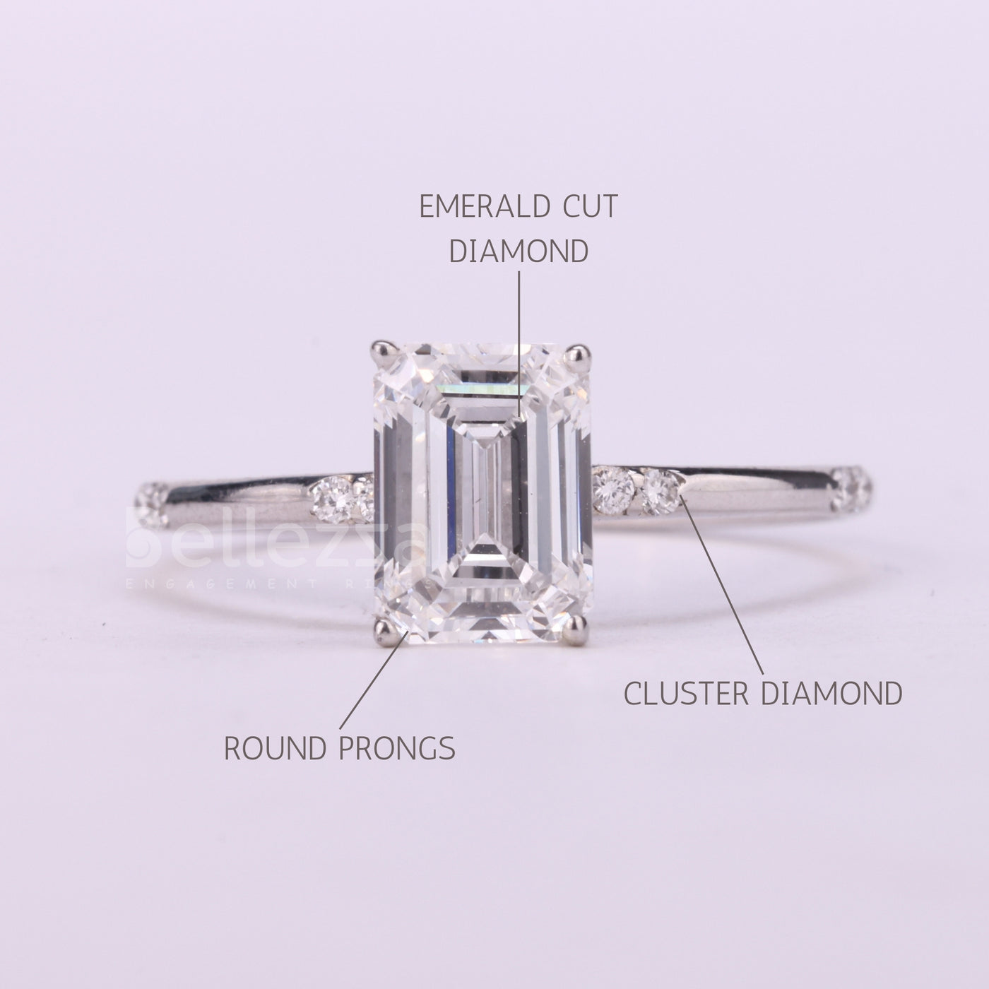 0.75CT Emerald Cut Cluster Diamond Moissanite Engagement Ring