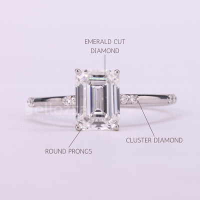 0.75CT Emerald Cut Cluster Diamond Moissanite Engagement Ring