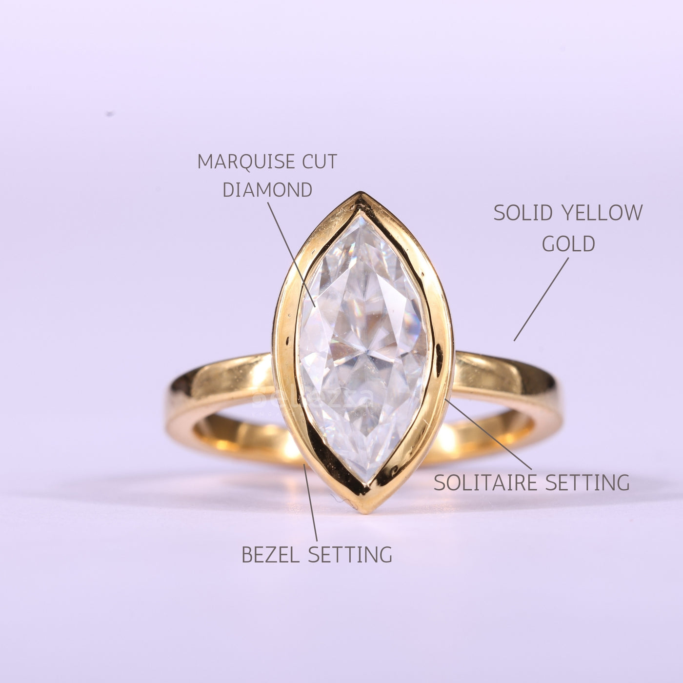 2.0CT Marquise Cut Bezel Setting Solitaire Moissanite Engagement Ring