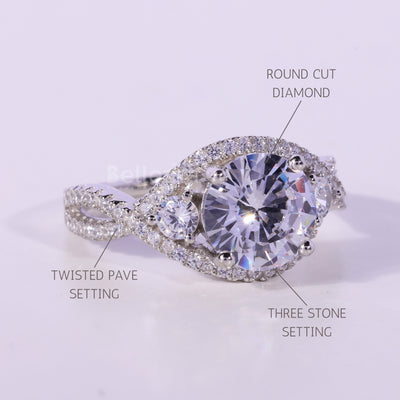 1.50CT Round Cut Diamond Twisted Pave Setting Moissanite Engagement Ring