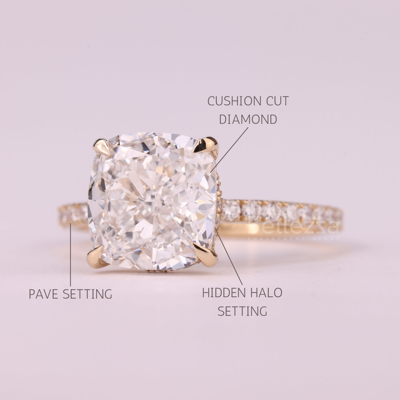 1.0CT Cushion Cut Diamond Pave Setting Moissanite Engagement Ring