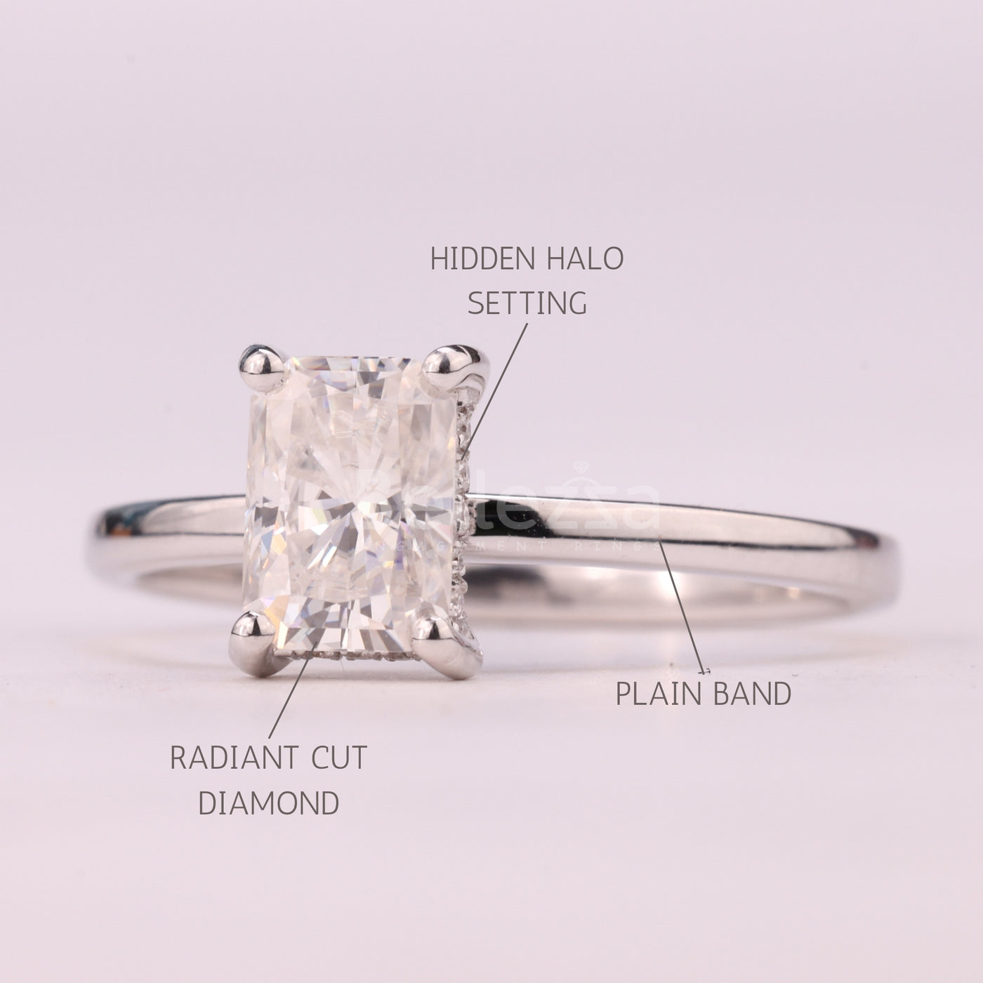 1.0CT Radiant Cut Hidden Halo Moissanite Engagement Ring