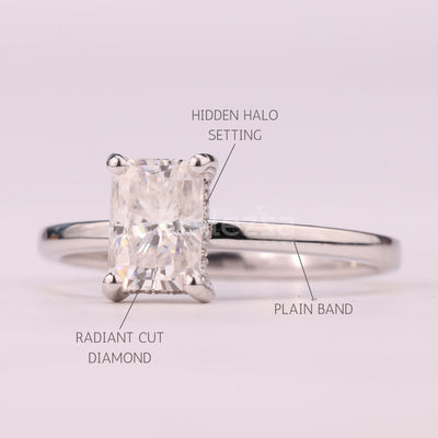 1.0CT Radiant Cut Hidden Halo Moissanite Engagement Ring