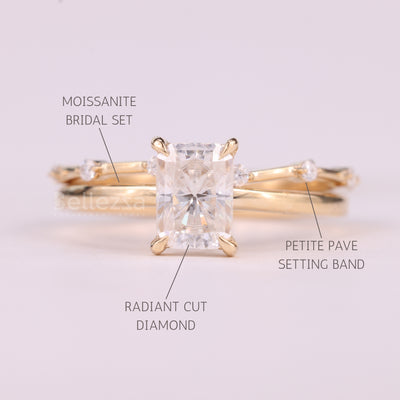 1.0CT Radiant Cut Hidden Halo Moissanite Bridal Ring Set