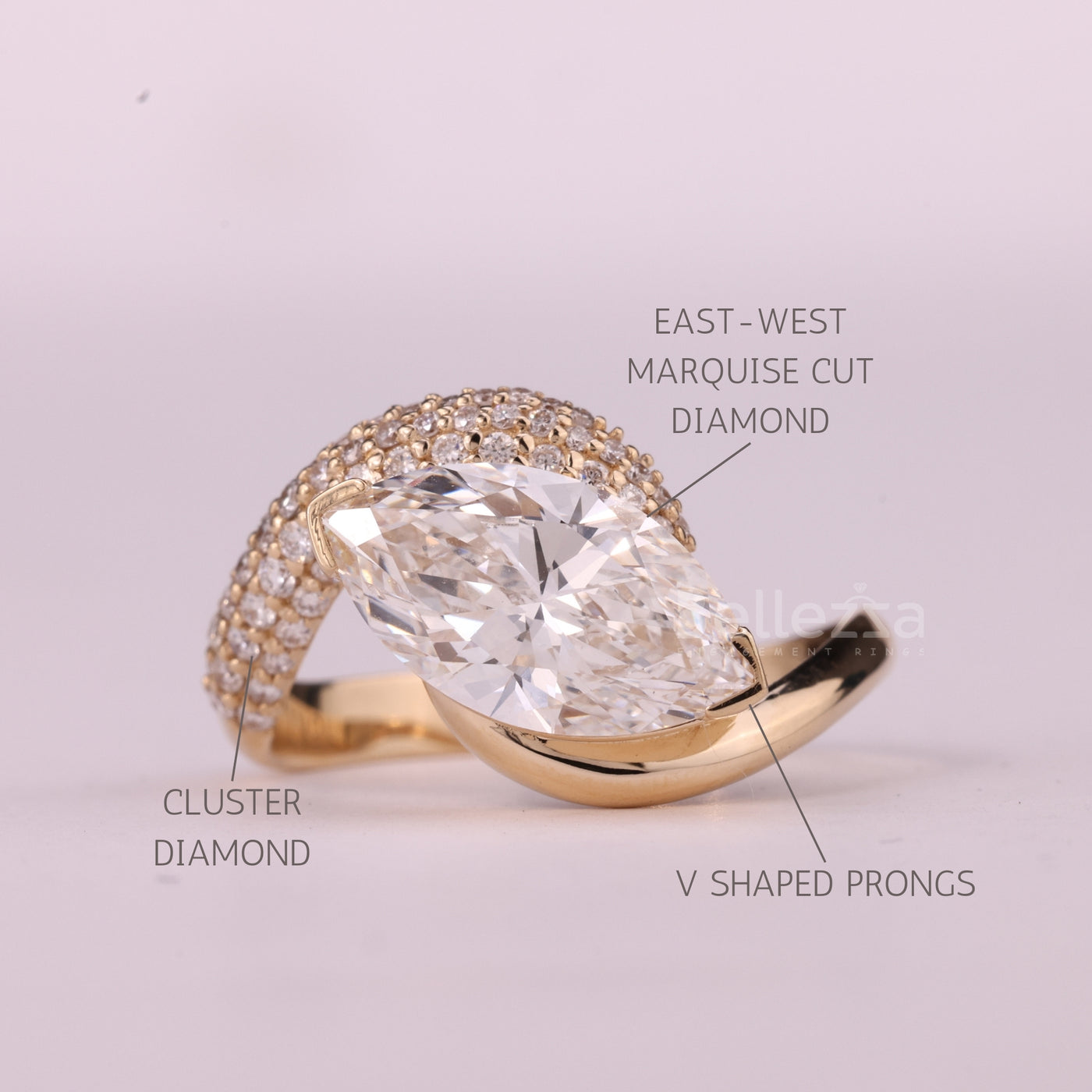 2.0CT East-West Marquise Cut Cluster Diamond Unique Engagement Ring