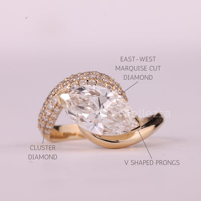 2.0CT East-West Marquise Cut Cluster Diamond Unique Engagement Ring