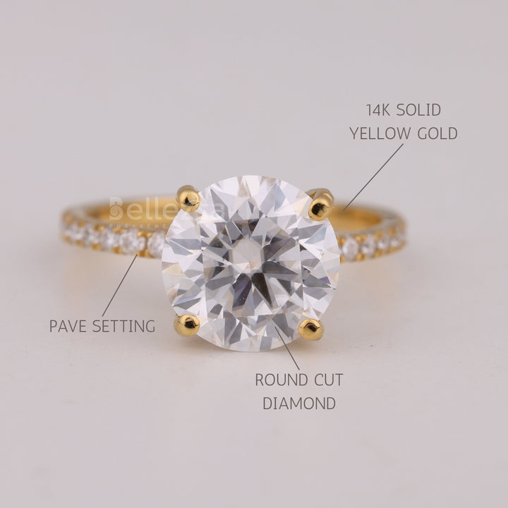 1.0CT Round Cut Diamond Pave Setting Moissanite Engagement Ring