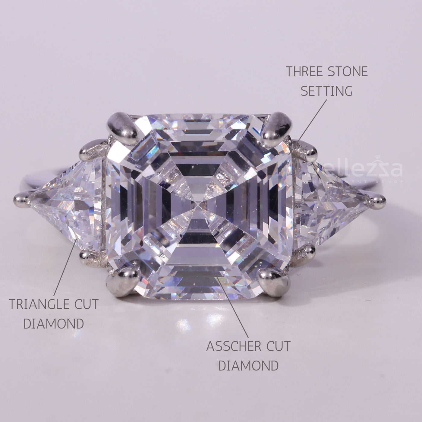 1.50CT Asscher Cut Three Stone Moissanite Engagement Ring