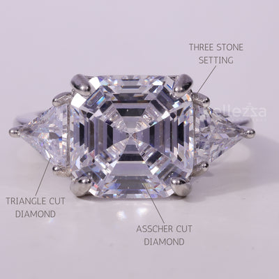 1.50CT Asscher Cut Three Stone Moissanite Engagement Ring