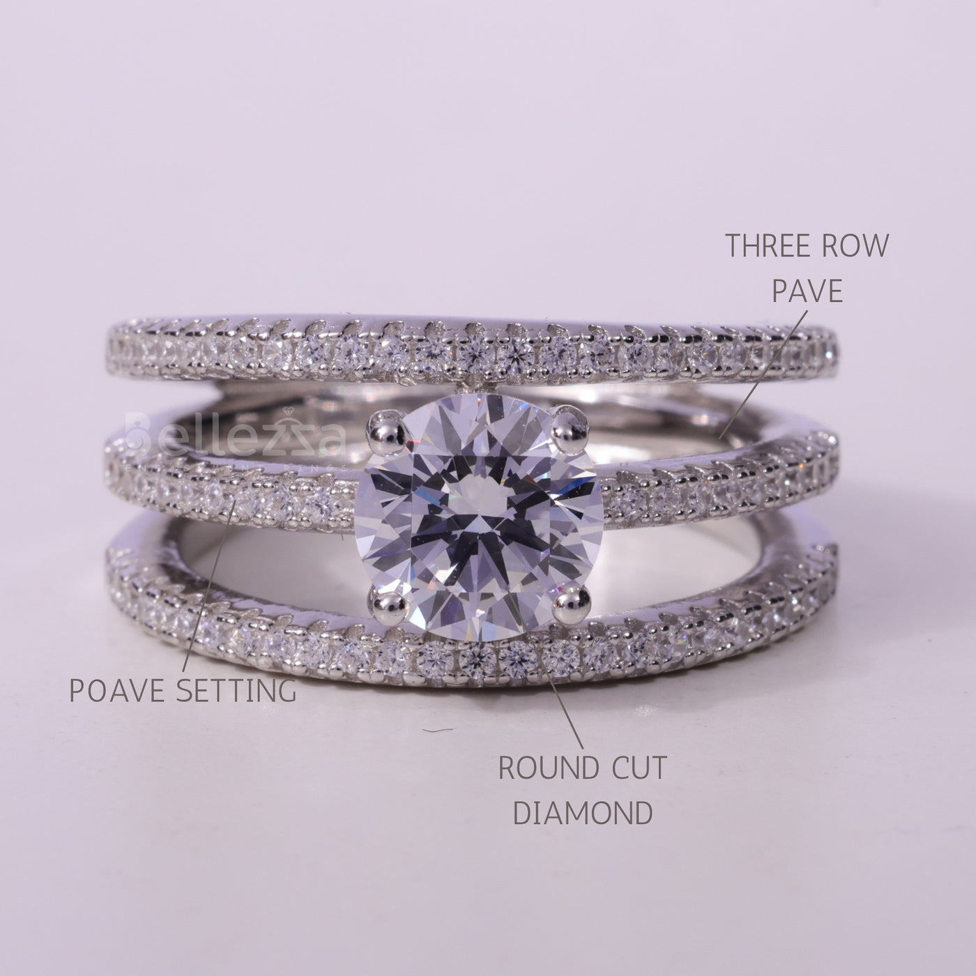 1.0CT Round Cut Unique Two Row Pave Setting Engagement Ring
