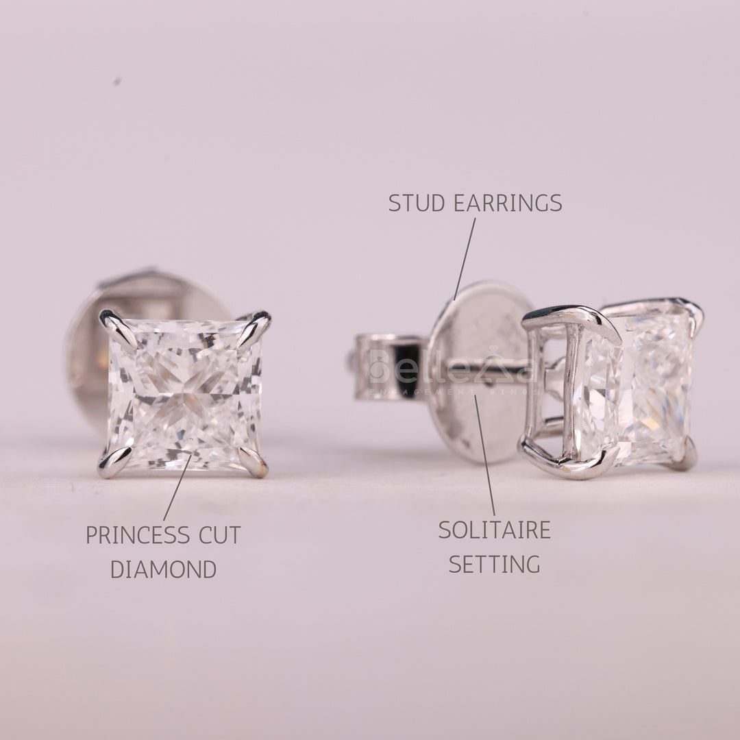 1.50CTW Princess Cut Solitaire Stud Moissanite Earrings