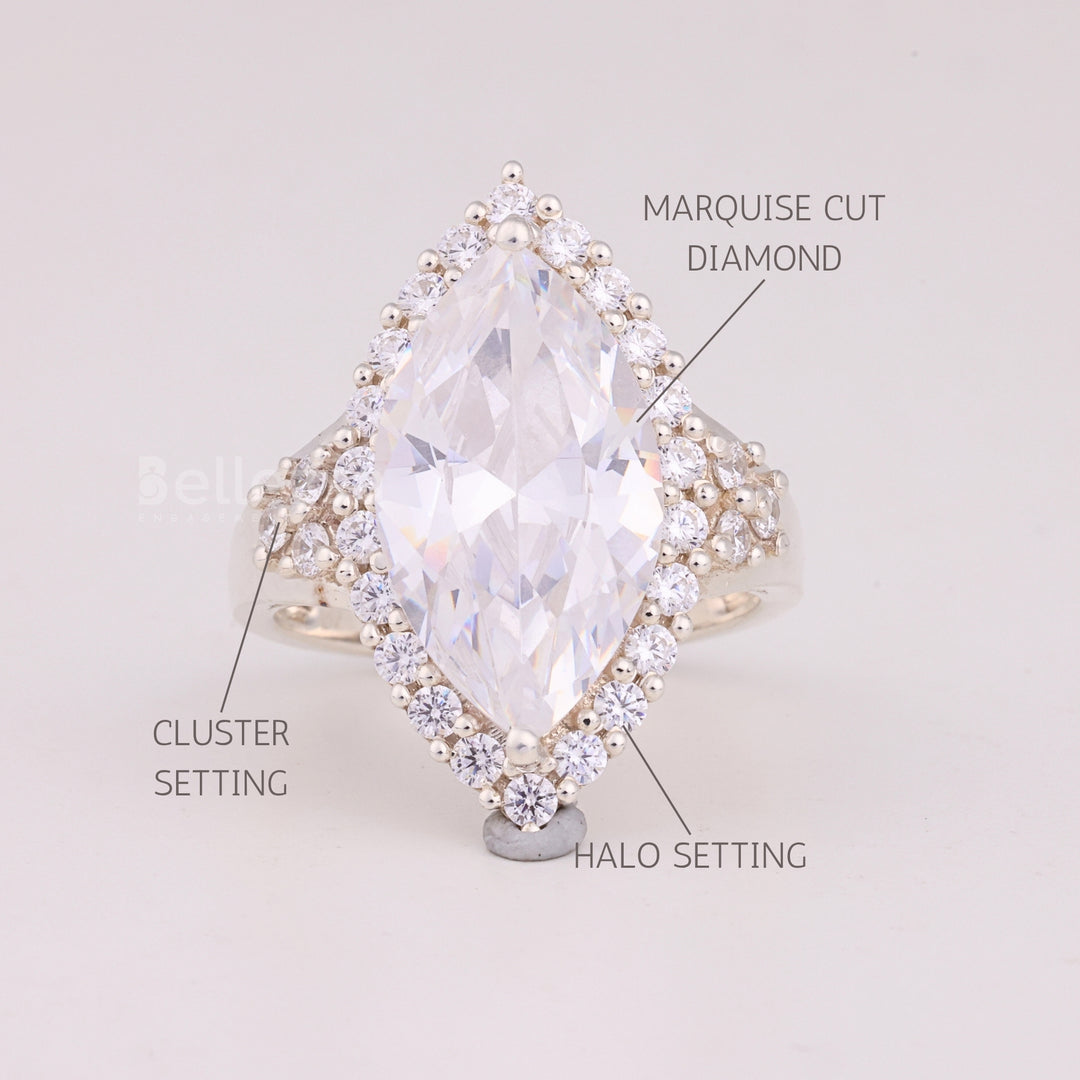 6.0CT Marquise Cut Halo Cluster Diamond Engagement Ring