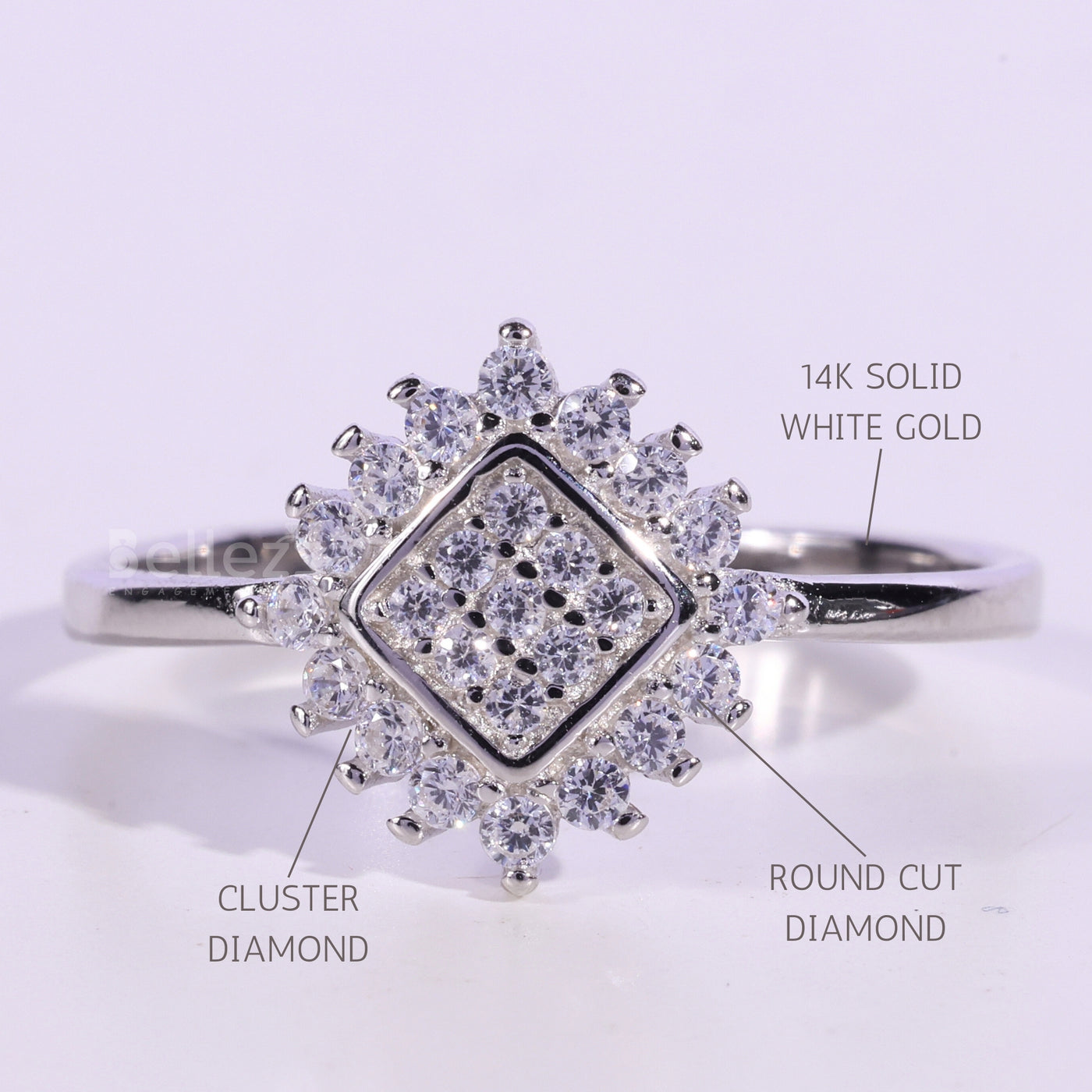 Round Cut Cluster Diamond Moissanite Engagement Ring