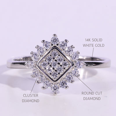 Round Cut Cluster Diamond Moissanite Engagement Ring