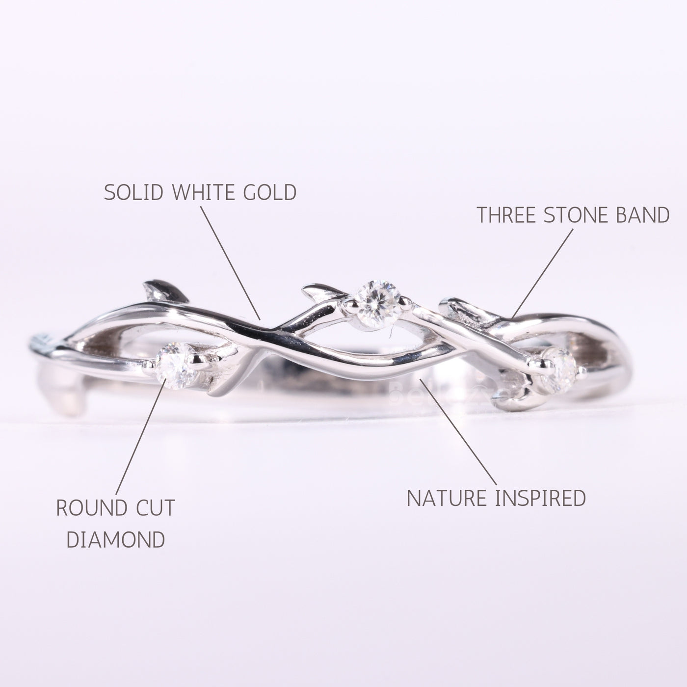 Round Cut Nature Inspired Moissanite Wedding Band