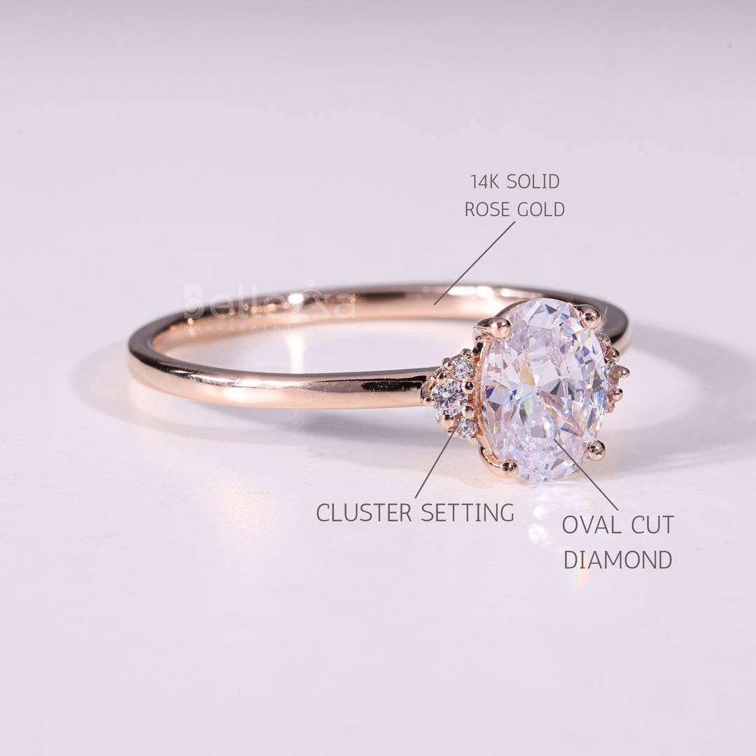 1.0CT Oval Cut Cluster Diamond Moissanite Engagement Ring