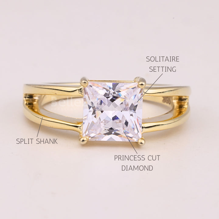 1.0CT Princess Cut Unique Split Shank Solitaire Engagement Ring