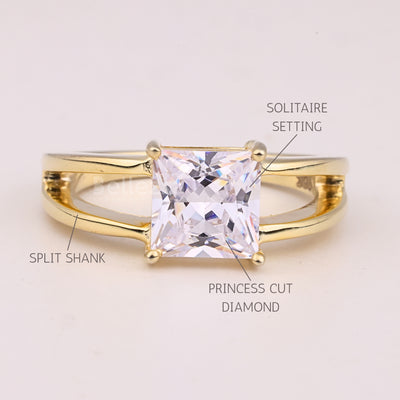 1.0CT Princess Cut Unique Split Shank Solitaire Engagement Ring