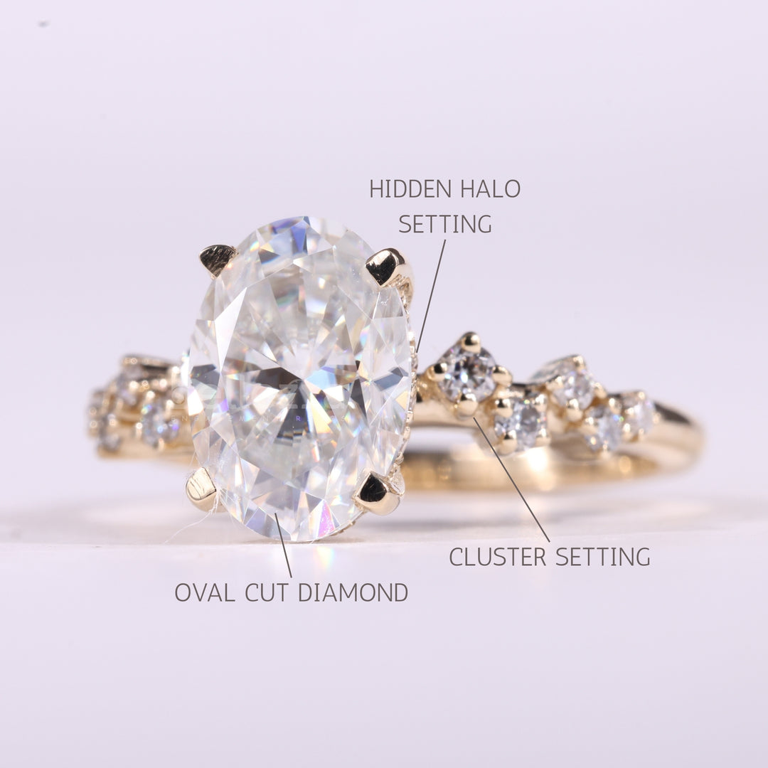 1.50CT Oval Cut Diamond Cluster Setting Moissanite Engagement Ring
