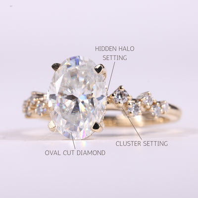 1.50CT Oval Cut Diamond Cluster Setting Moissanite Engagement Ring
