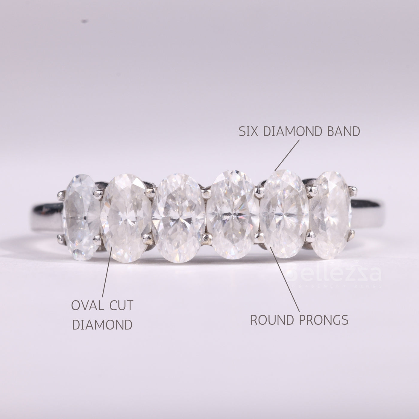 Oval Cut Six Diamond Moissanite Wedding Band