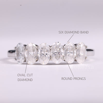 Oval Cut Six Diamond Moissanite Wedding Band