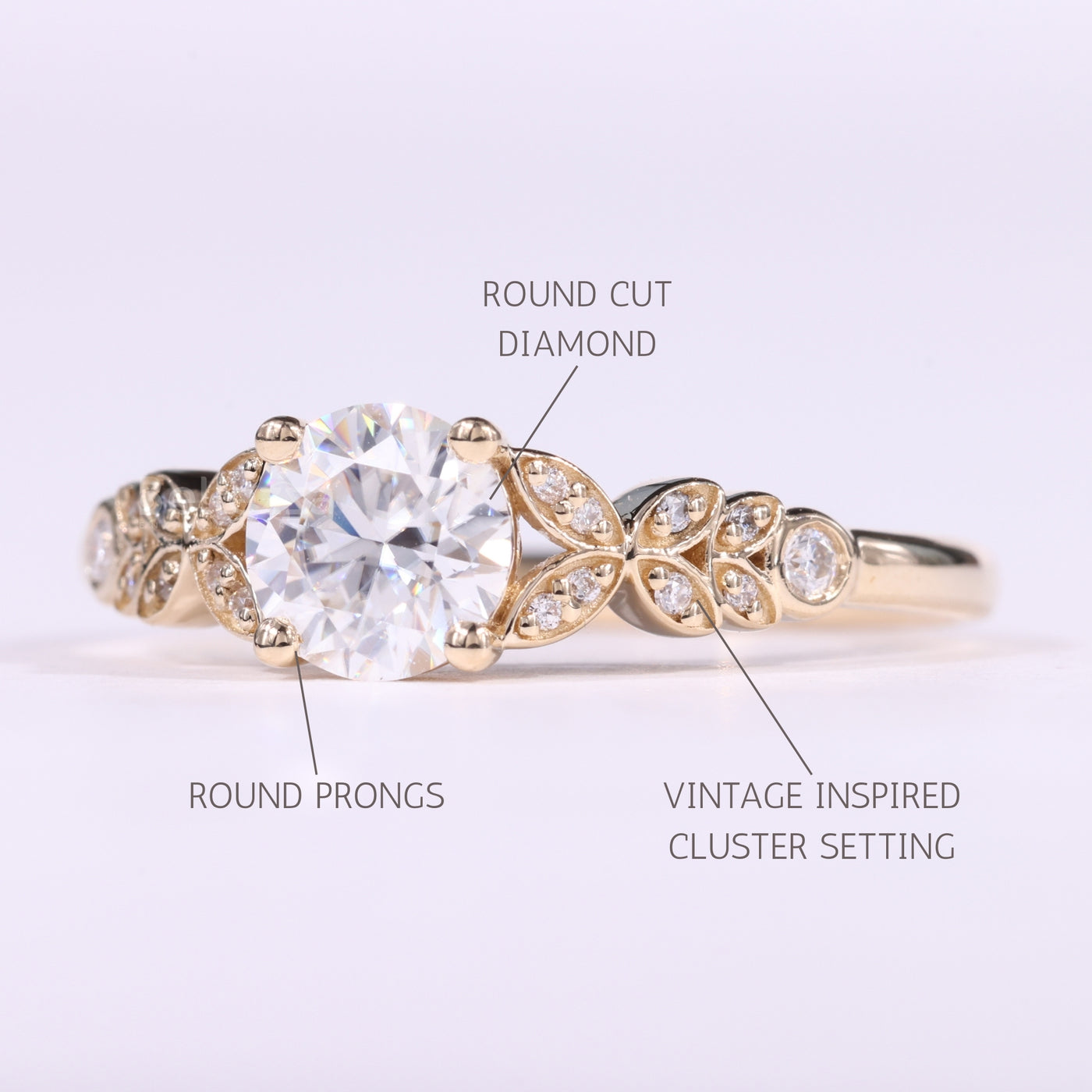 1.0CT Round Cut Cluster Diamond Moissanite Vintage Inspired Ring