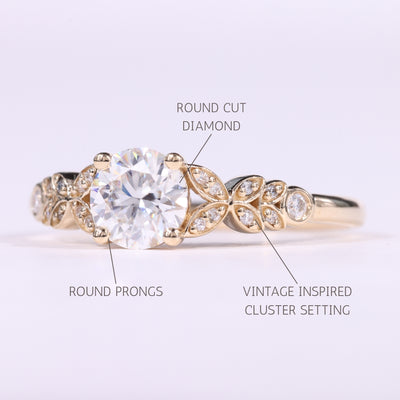 1.0CT Round Cut Cluster Diamond Moissanite Vintage Inspired Ring