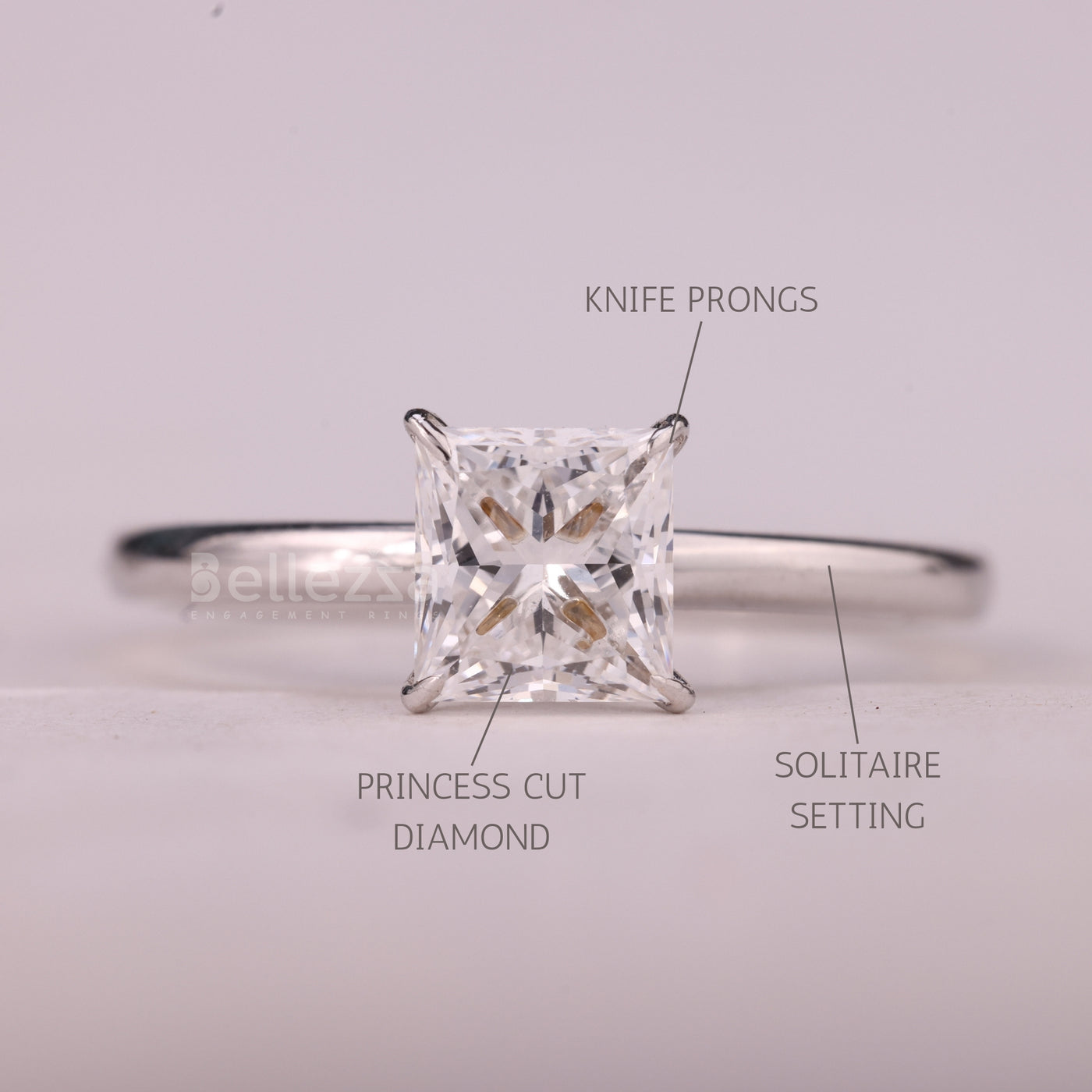 1.0CT Princess Cut Solitaire Moissanite Engagement Ring