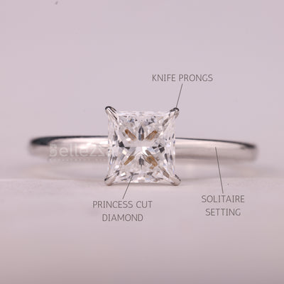 1.0CT Princess Cut Solitaire Moissanite Engagement Ring