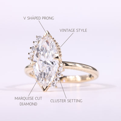2.0CT Marquise Cut Unique Cluster Diamond Moissanite Engagement Ring