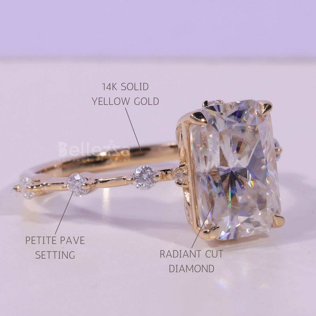 2.0CT Radiant Cut Petite Pave Setting Moissanite Engagement Ring
