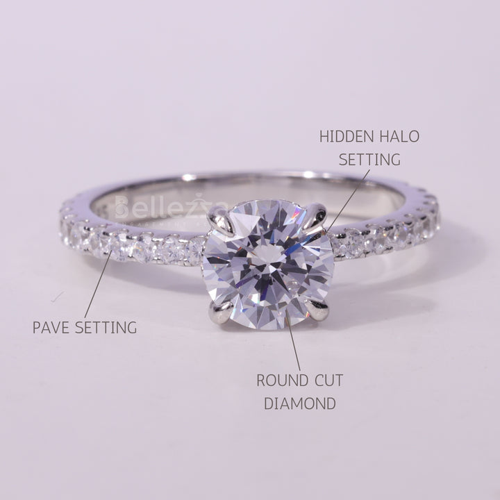 0.75CT Round cut Pave Setting Moissanite Engagement Ring