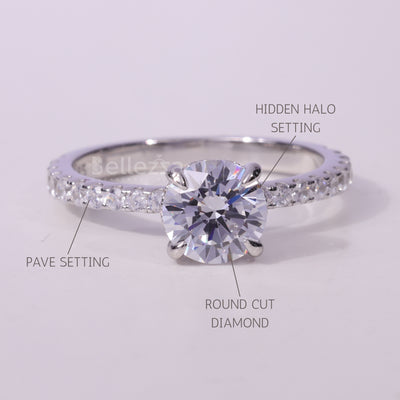 0.75CT Round cut Pave Setting Moissanite Engagement Ring