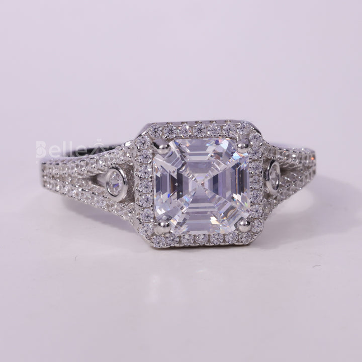 1.50CT Asscher Cut Cluster Diamond Moissanite Engagement Ring