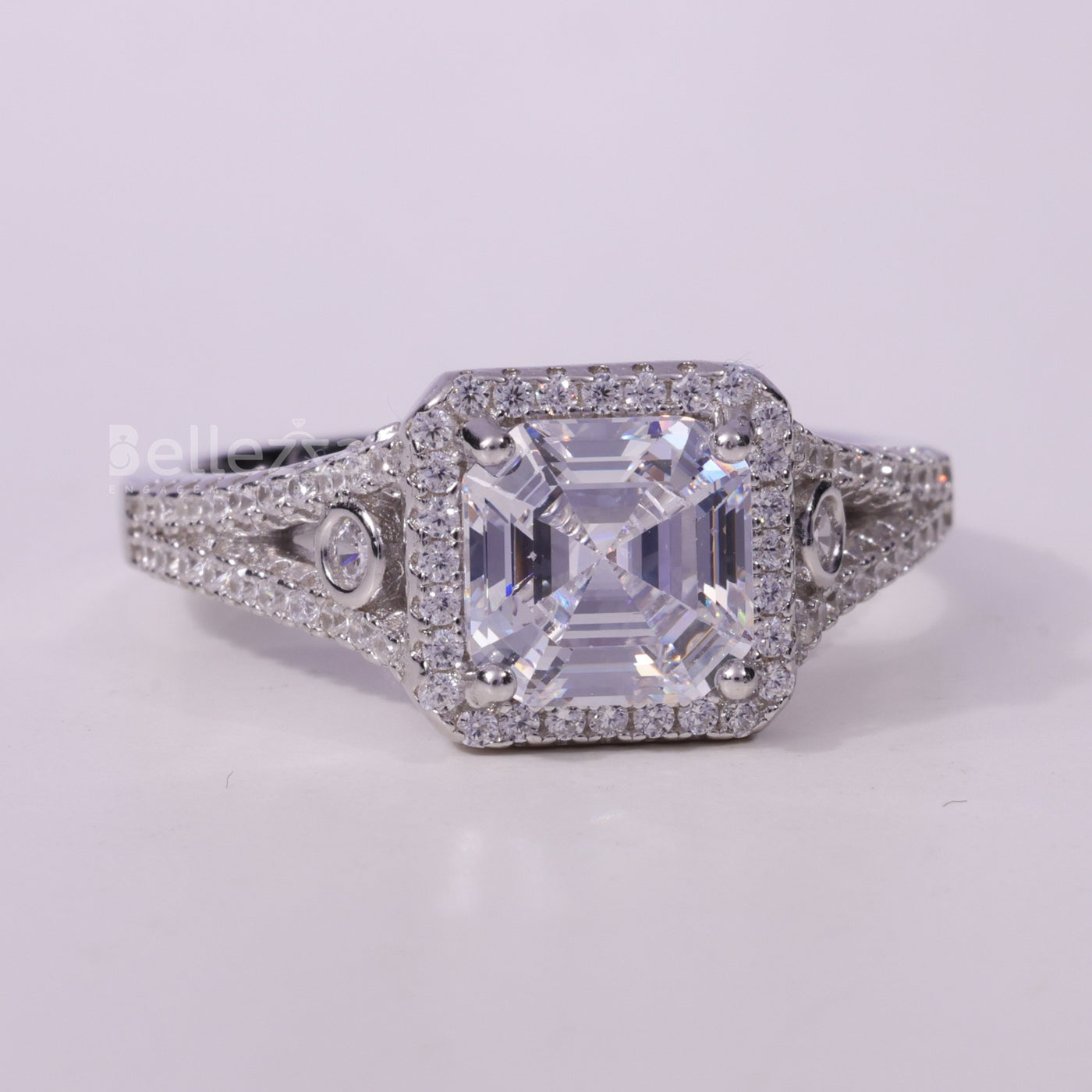 1.50CT Asscher Cut Cluster Diamond Moissanite Engagement Ring