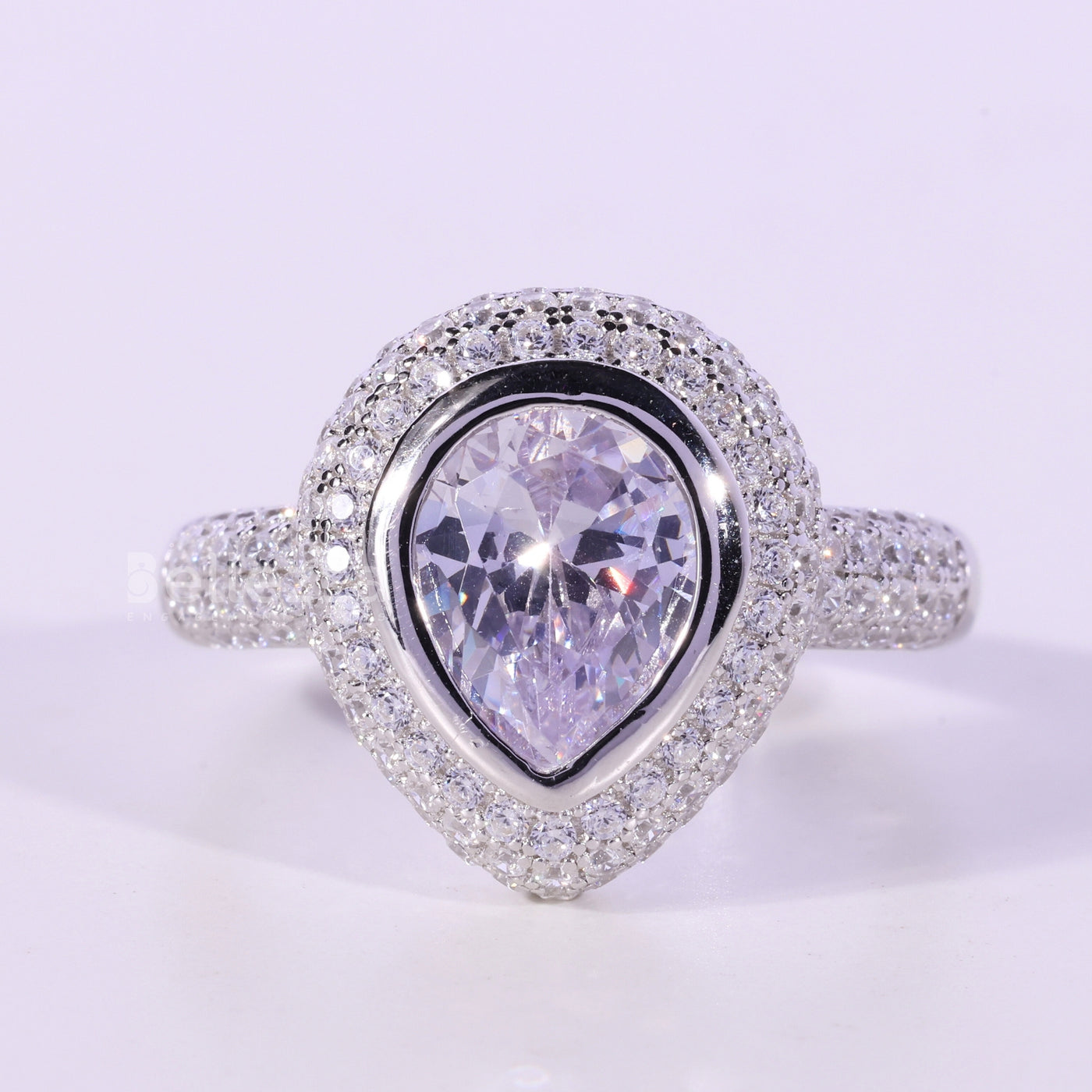 1.0CT Pear Cut Bezel Cluster Diamond Moissanite Engagement Ring