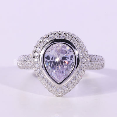 1.0CT Pear Cut Bezel Cluster Diamond Moissanite Engagement Ring