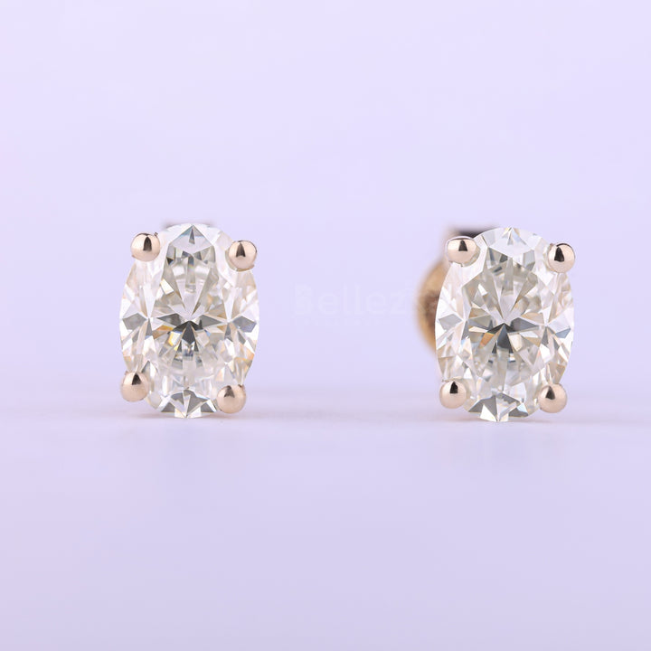 2.0CTW Oval Cut Diamond Solitaire Moissanite Stud Earrings