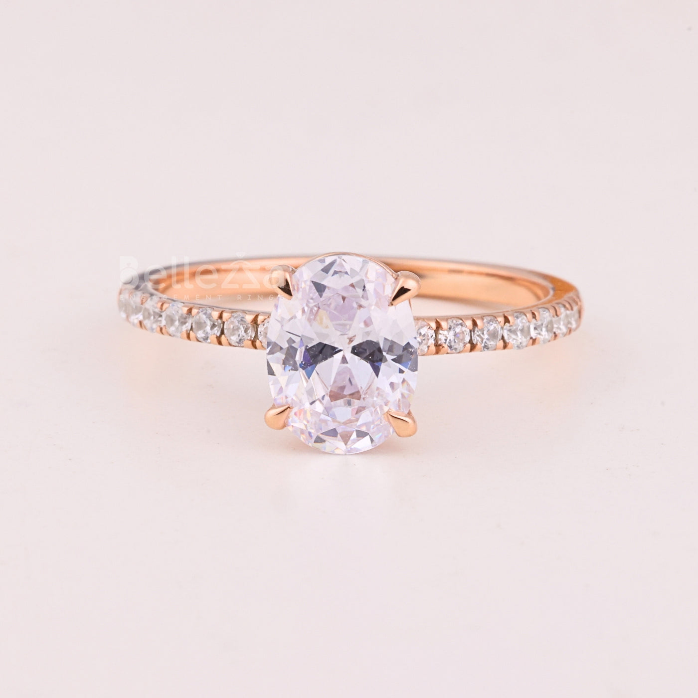 1.0CT Oval Cut Pave Setting Moissanite Engagement Ring