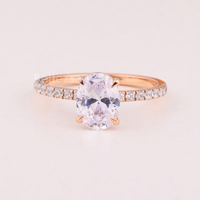 1.0CT Oval Cut Pave Setting Moissanite Engagement Ring