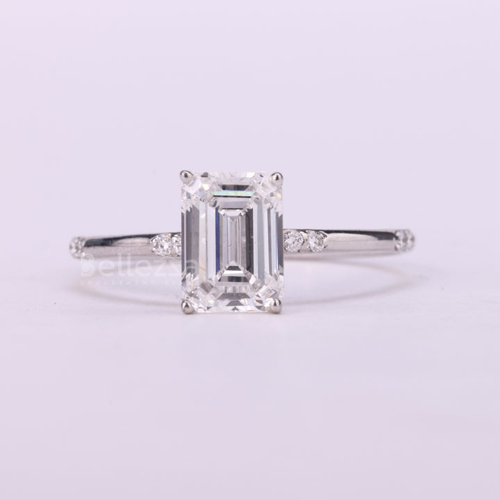0.75CT Emerald Cut Cluster Diamond Moissanite Engagement Ring
