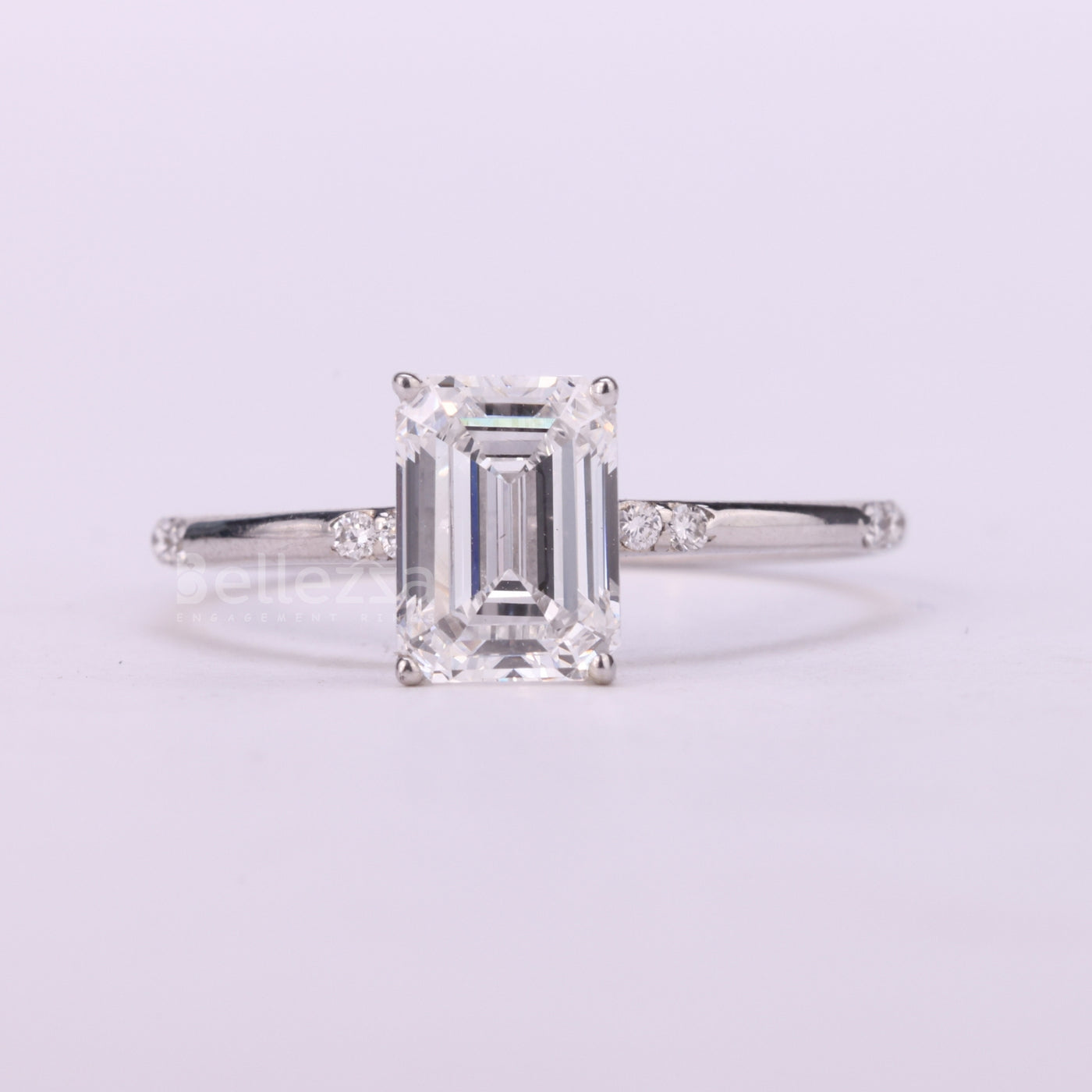 0.75CT Emerald Cut Cluster Diamond Moissanite Engagement Ring