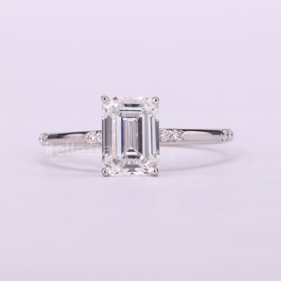 0.75CT Emerald Cut Cluster Diamond Moissanite Engagement Ring