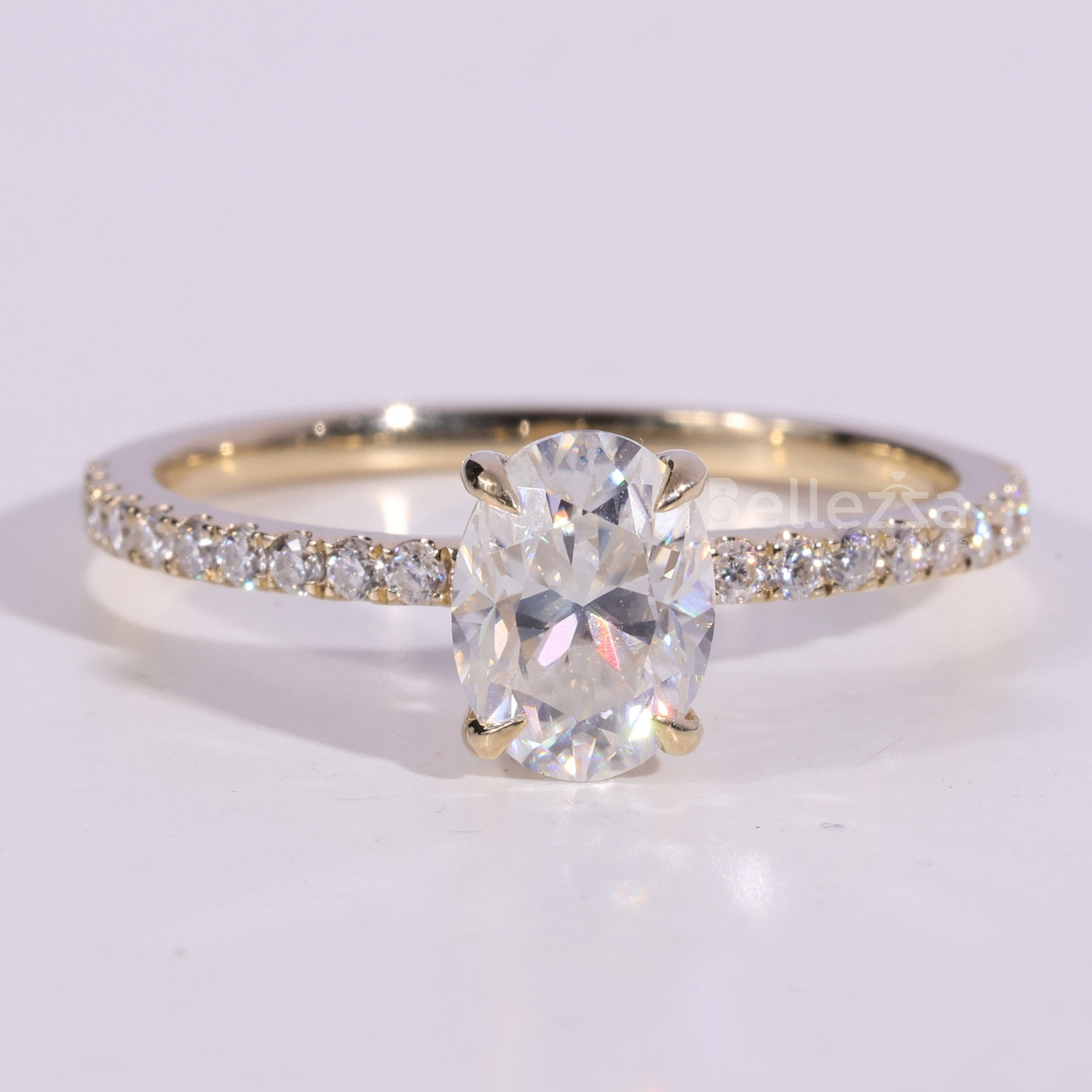 1.0CT Oval Cut Pave Setting Moissanite Engagement Ring