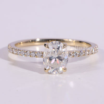 1.0CT Oval Cut Pave Setting Moissanite Engagement Ring